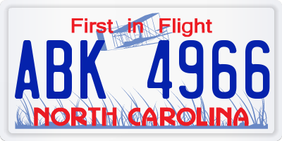 NC license plate ABK4966