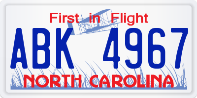 NC license plate ABK4967