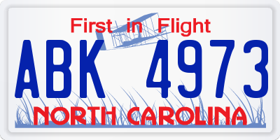 NC license plate ABK4973