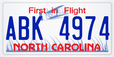 NC license plate ABK4974