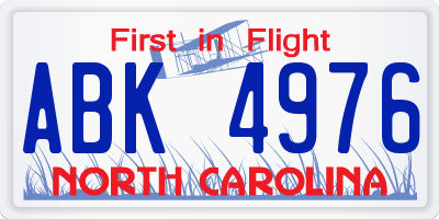 NC license plate ABK4976