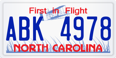 NC license plate ABK4978