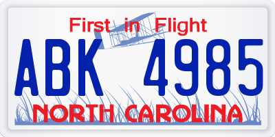 NC license plate ABK4985