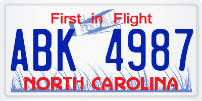 NC license plate ABK4987