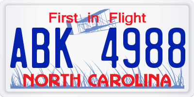 NC license plate ABK4988