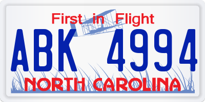 NC license plate ABK4994