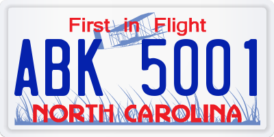 NC license plate ABK5001