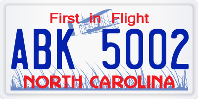 NC license plate ABK5002