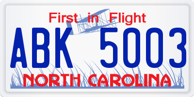 NC license plate ABK5003