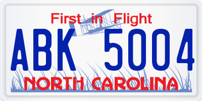 NC license plate ABK5004