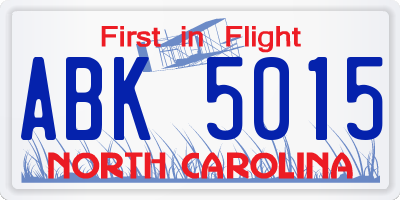 NC license plate ABK5015