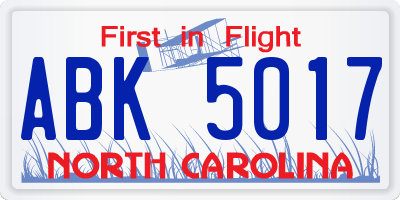 NC license plate ABK5017