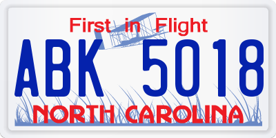 NC license plate ABK5018