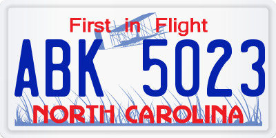 NC license plate ABK5023