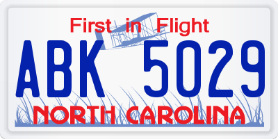 NC license plate ABK5029
