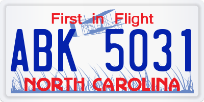 NC license plate ABK5031