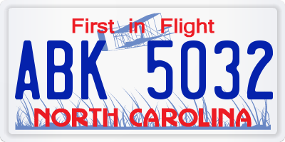 NC license plate ABK5032