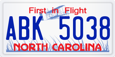NC license plate ABK5038