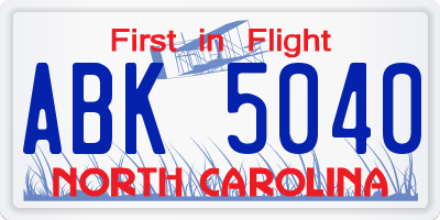 NC license plate ABK5040