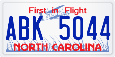 NC license plate ABK5044
