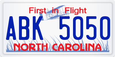 NC license plate ABK5050