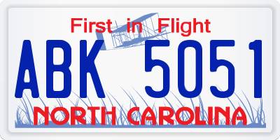 NC license plate ABK5051