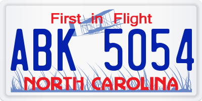 NC license plate ABK5054