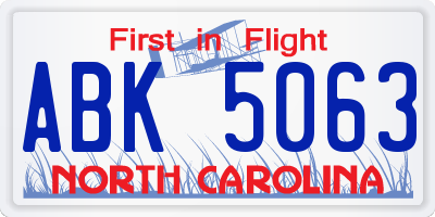 NC license plate ABK5063