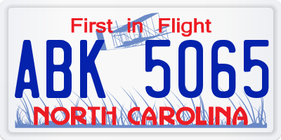 NC license plate ABK5065