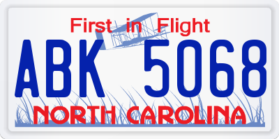 NC license plate ABK5068