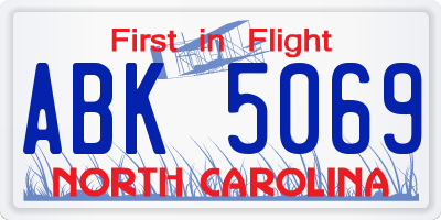 NC license plate ABK5069