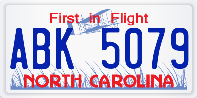 NC license plate ABK5079