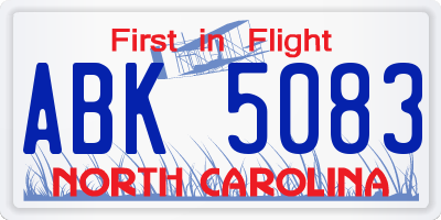 NC license plate ABK5083