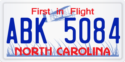 NC license plate ABK5084