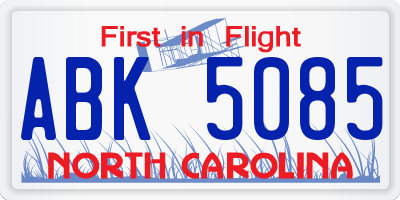 NC license plate ABK5085
