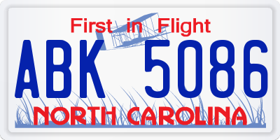 NC license plate ABK5086