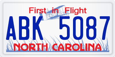 NC license plate ABK5087