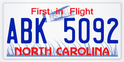 NC license plate ABK5092