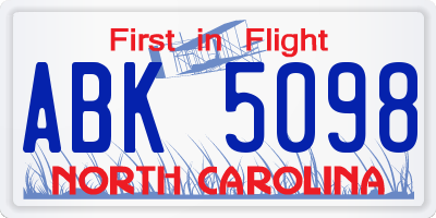 NC license plate ABK5098