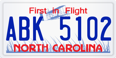NC license plate ABK5102