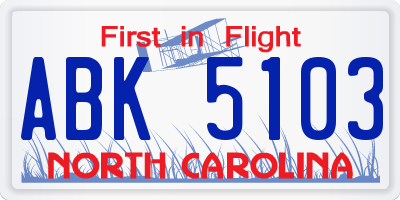NC license plate ABK5103