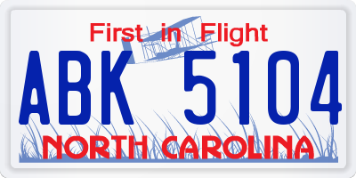 NC license plate ABK5104