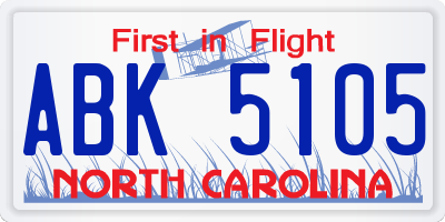 NC license plate ABK5105
