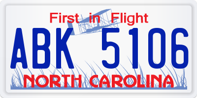 NC license plate ABK5106