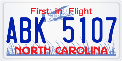 NC license plate ABK5107
