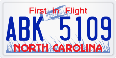 NC license plate ABK5109