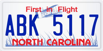 NC license plate ABK5117