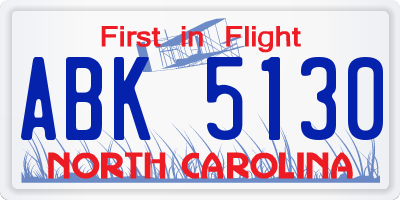 NC license plate ABK5130