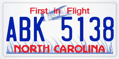 NC license plate ABK5138