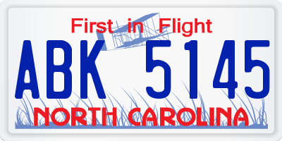 NC license plate ABK5145